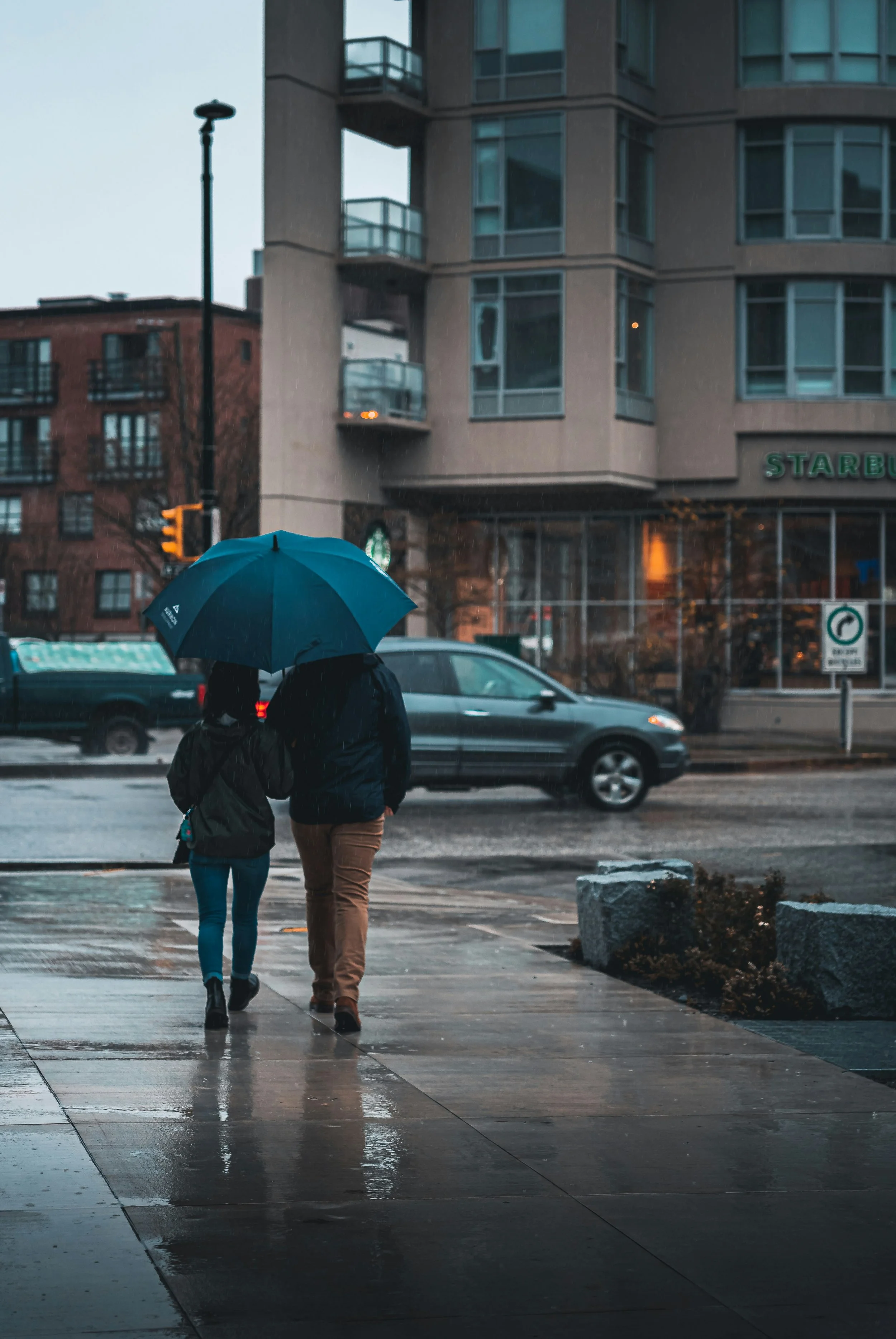 Rainy day in Vancouver, walking to an open house.