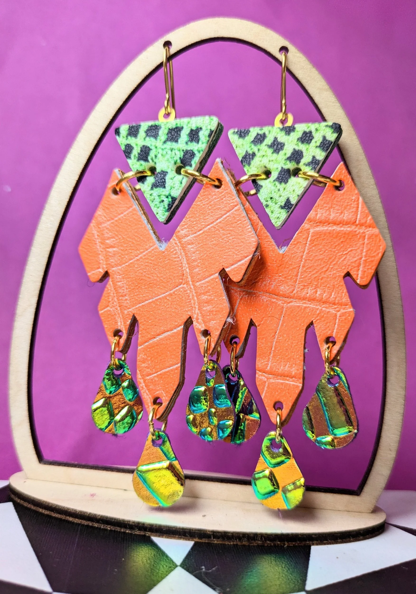 Arrow Head Earrings - Orange & Green