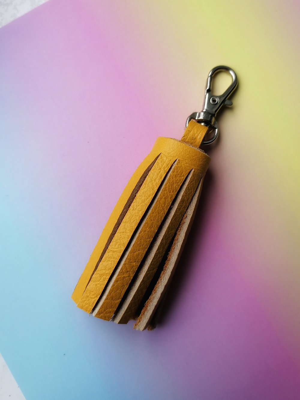Milloo Leather Handwoven Keyring with Clip - Mustard Yellow Dark Blue