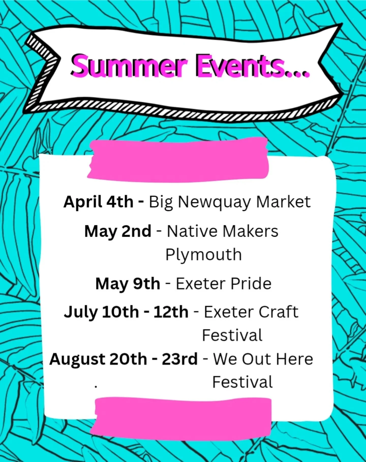 Summer Events are looking exciting!!! Find me at these wonderful markets and festivals this year....

@cornwallshopsmall 
@nativemakers 
@exeterpride 
@exetercraftfestival 
@craftyfoxmarket tent at @weoutherefest
