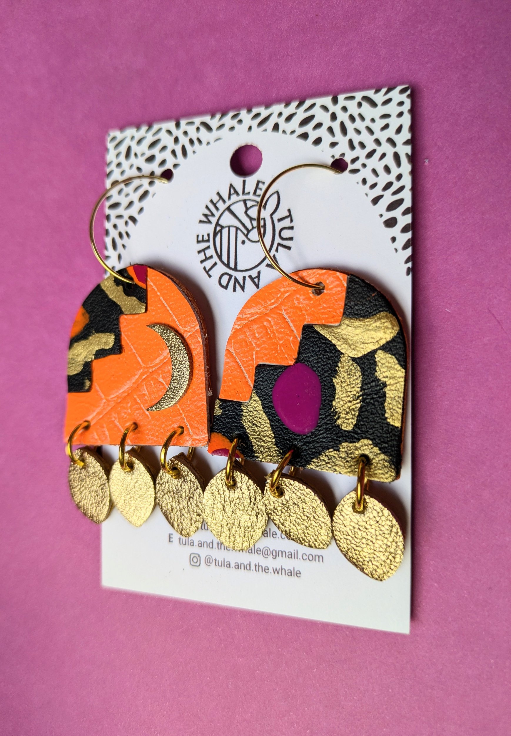 Fez Moon Earrings - Orange & Gold