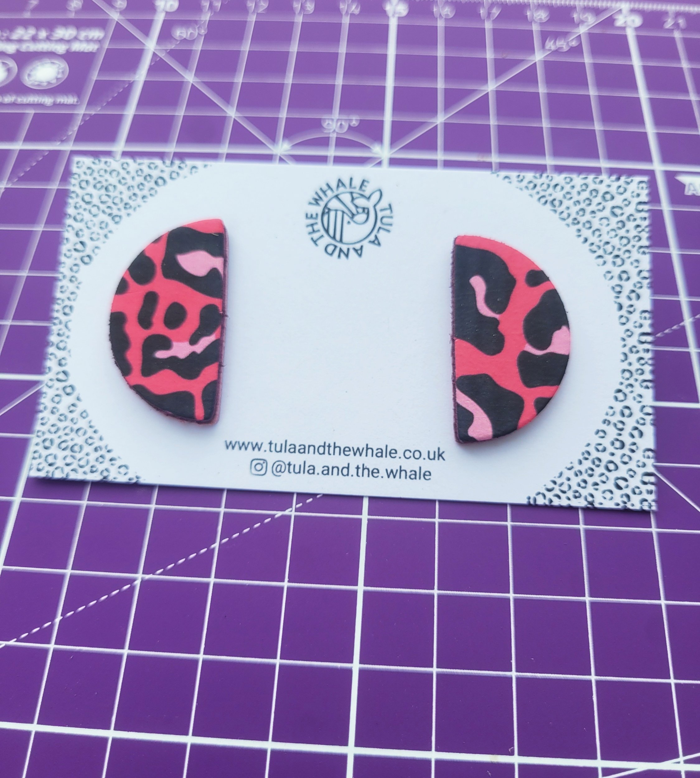 Semi Circle Studs - Pink Leopard Print