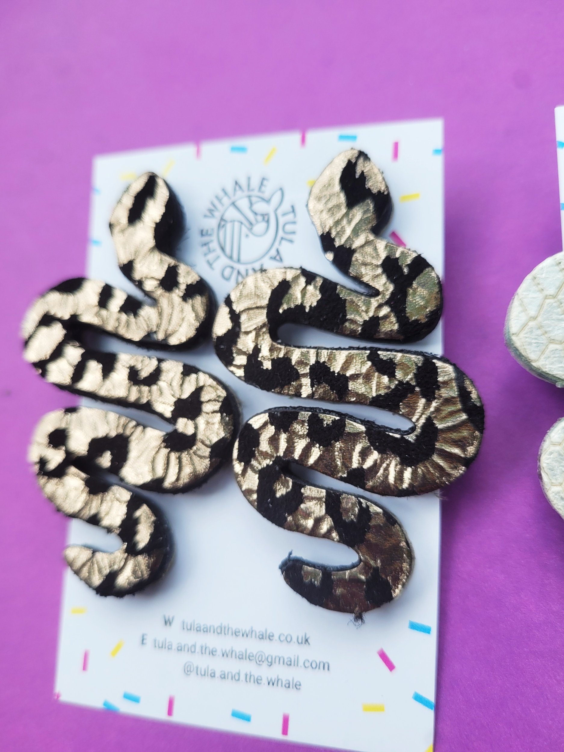 Serpent Stud Earrings - Black Leopard - One of a Kind