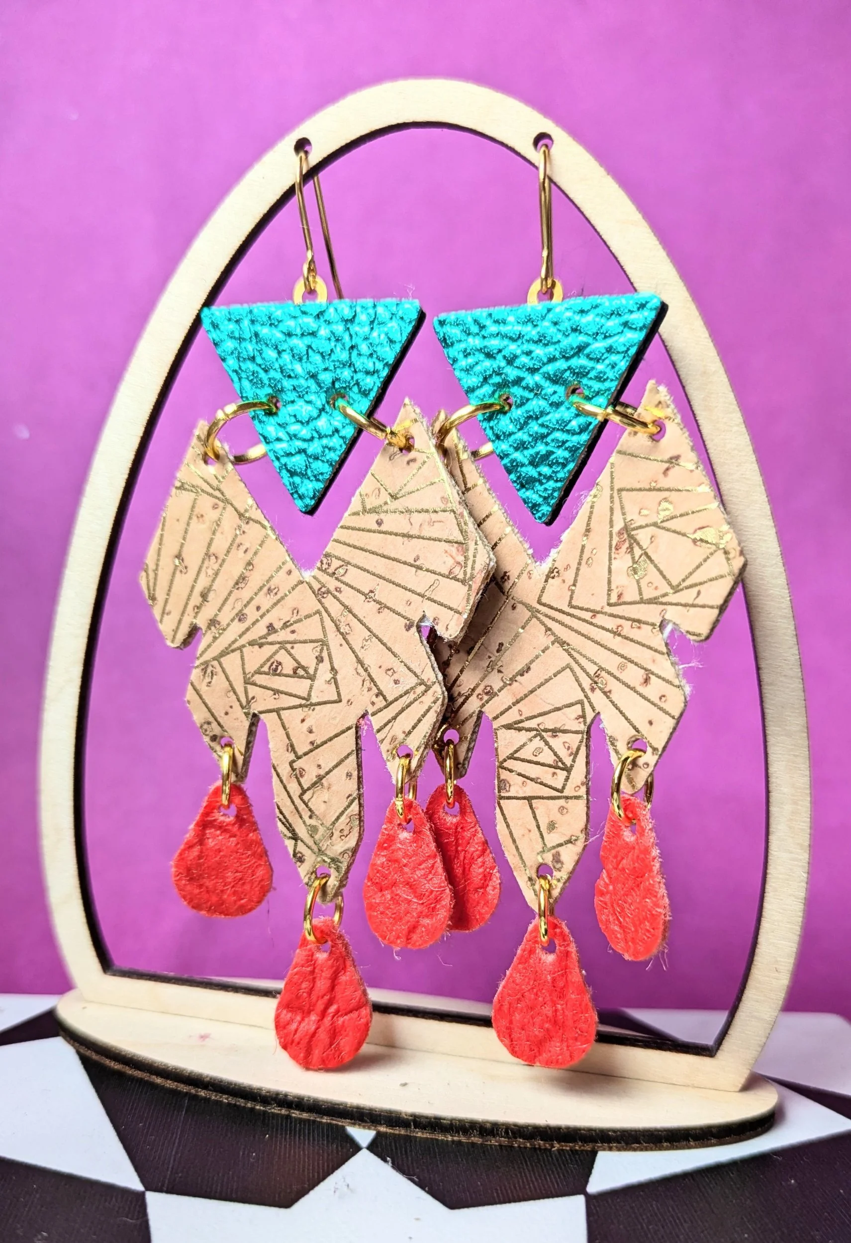 Arrow Head Vegan Earrings - Gold, Green & Orange