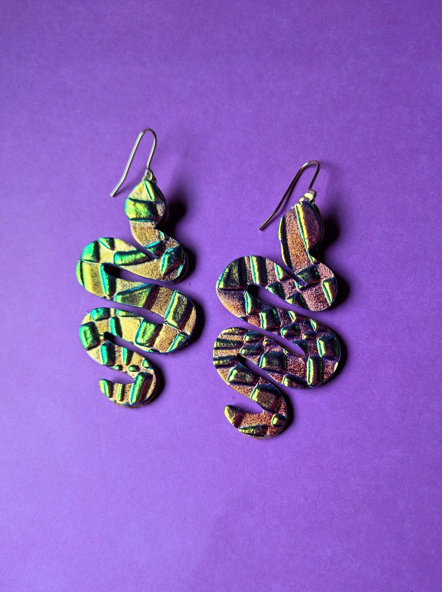 Serpent Earrings - Iridescent Orange & Green