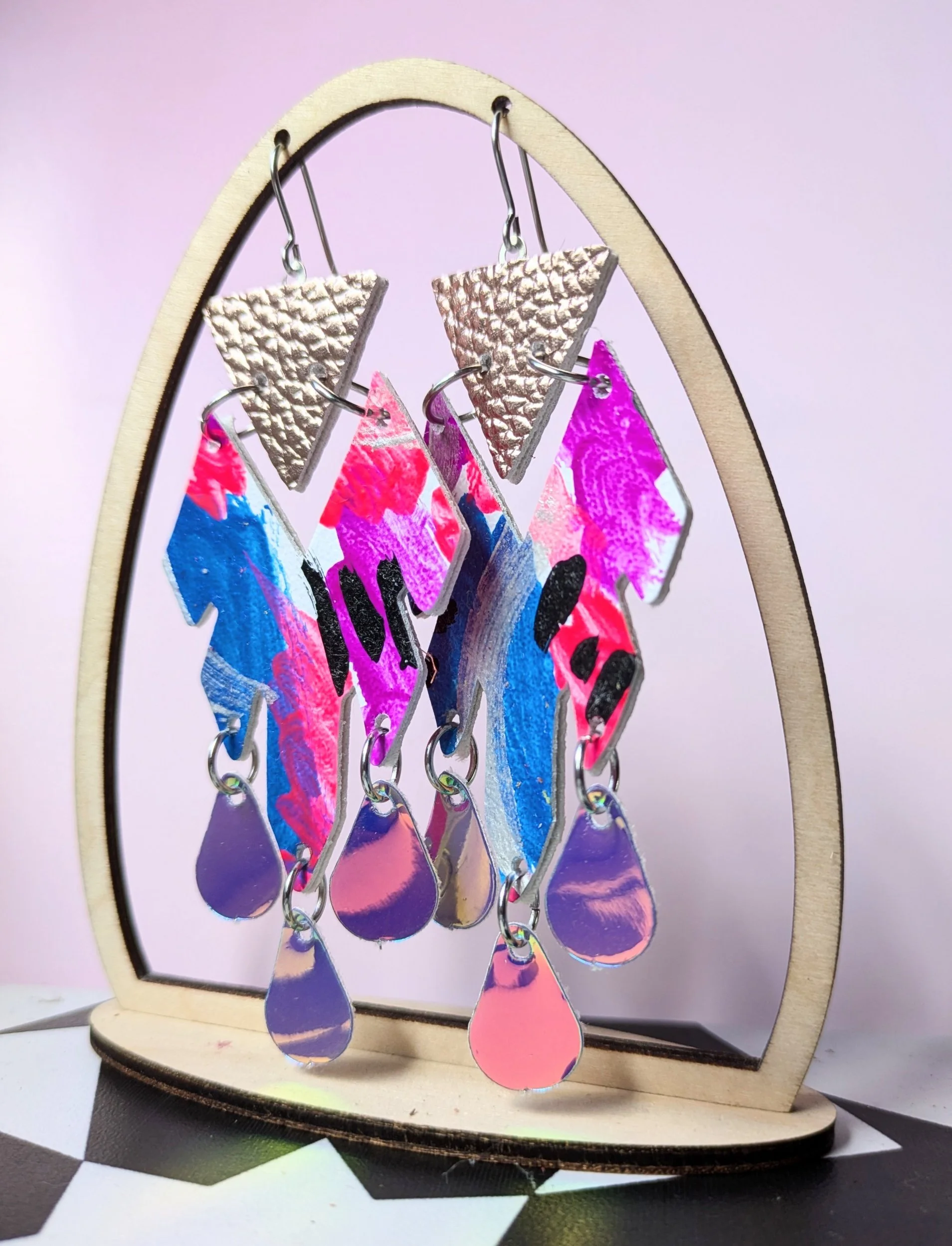 Arrow Head Pink, Painted, Vegan Earrings