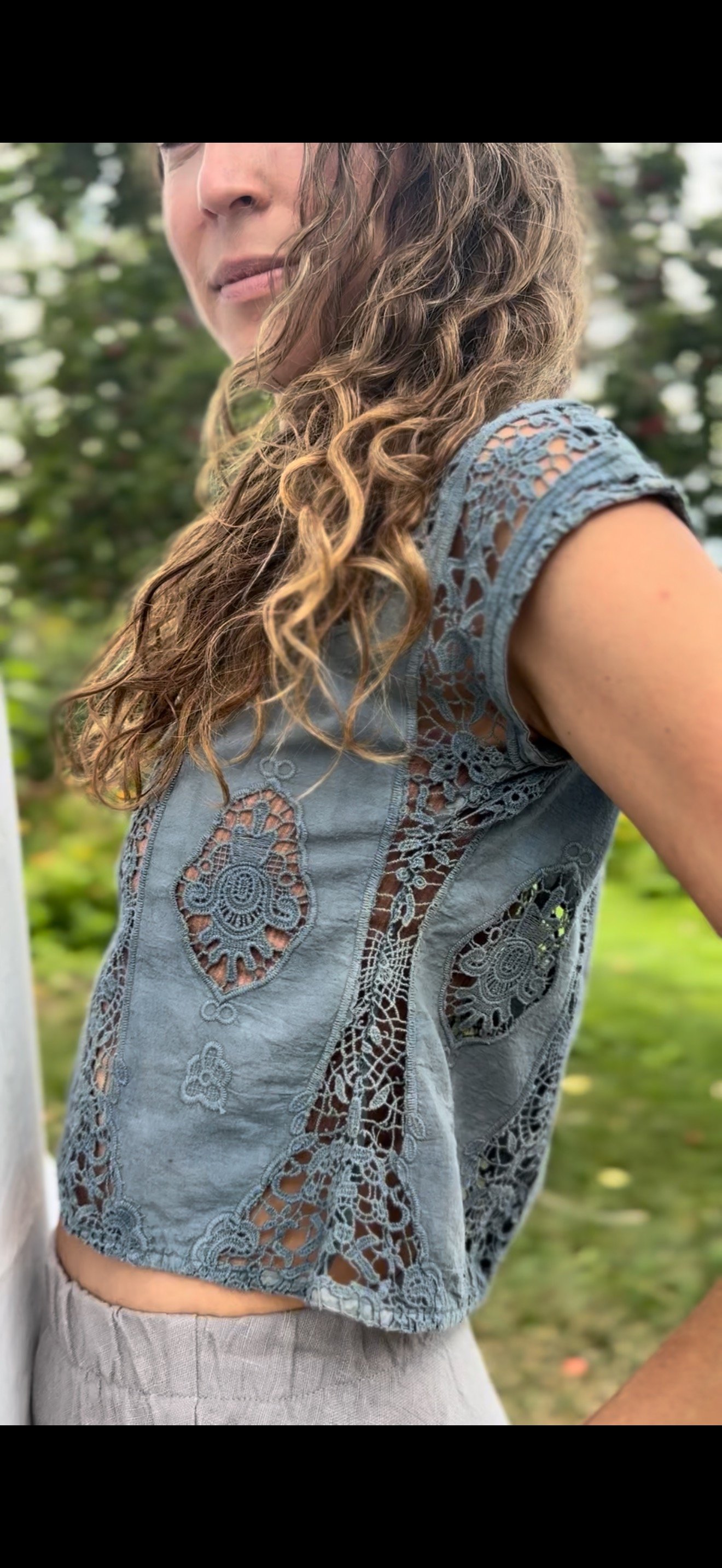 Isadora Lace Crop Top (Soft Indigo) – SMALL