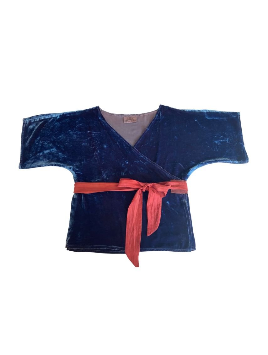 Ziva Silk Velvet Wrap Top (Indigo Blue / Mauve) – LARGE