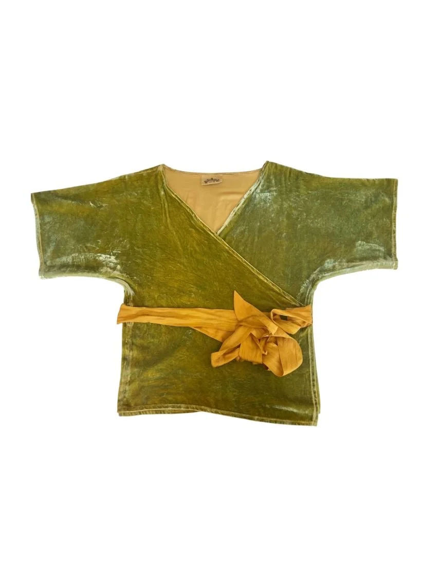 Ziva Silk Velvet Wrap Top (Moss / Marigold) – XXL