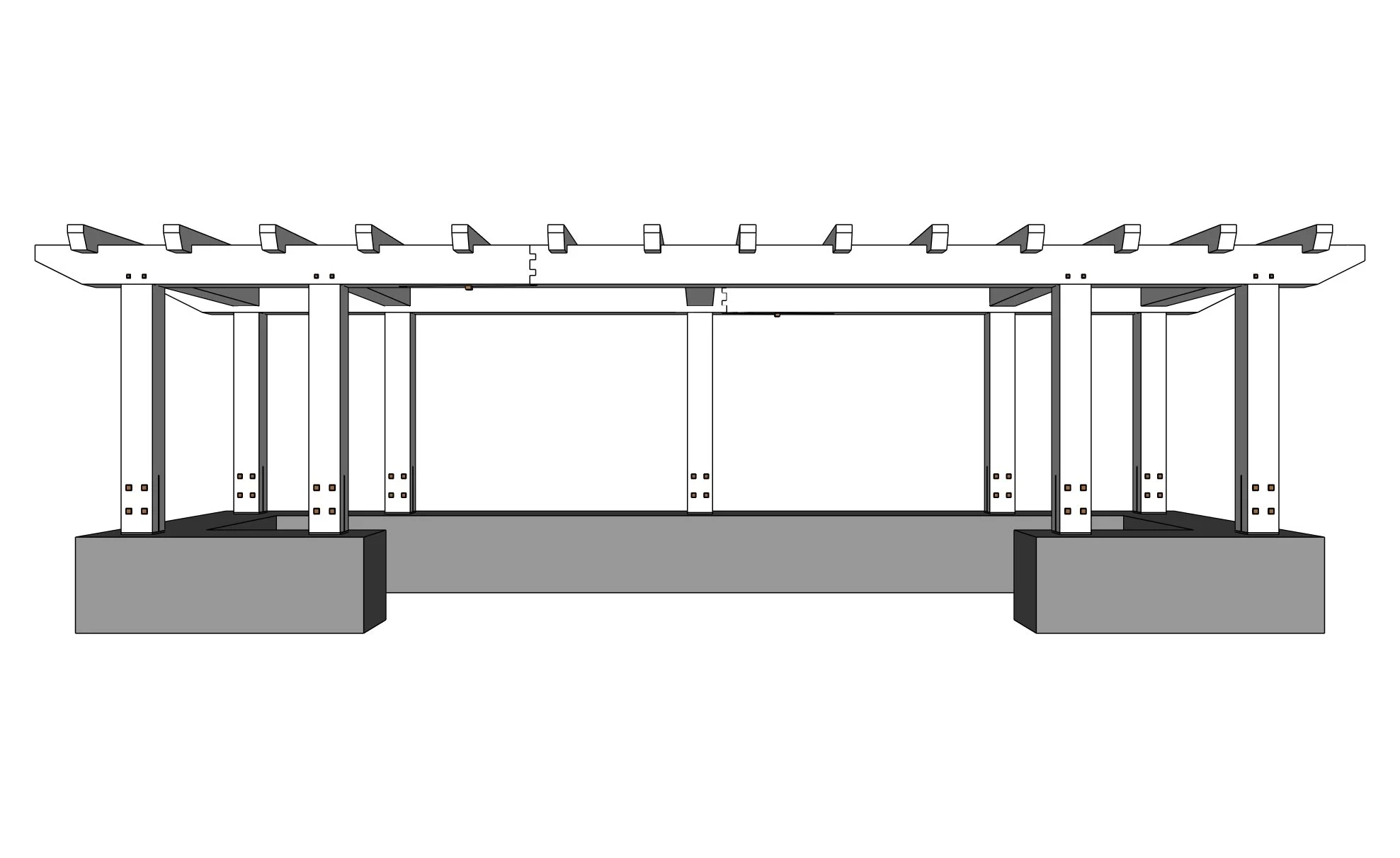 Illustration of a wooden pergola structure with beams and posts on a solid base.
