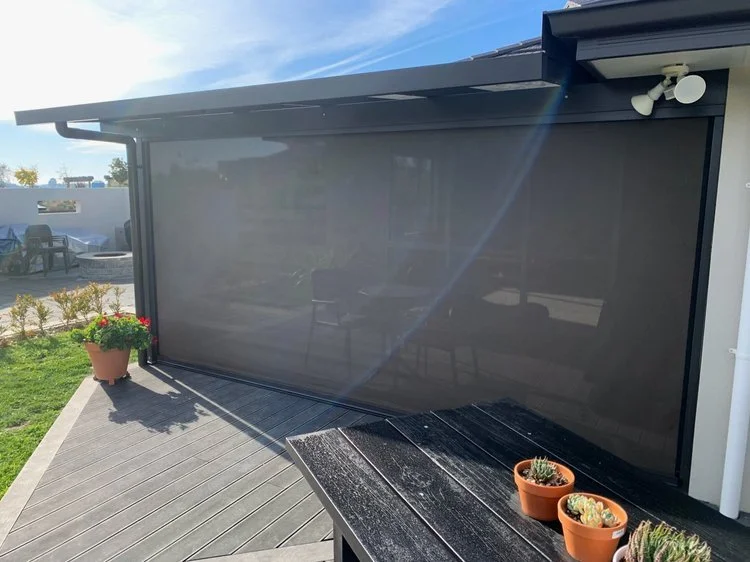 ziptrak blind shelters outdoor seating area