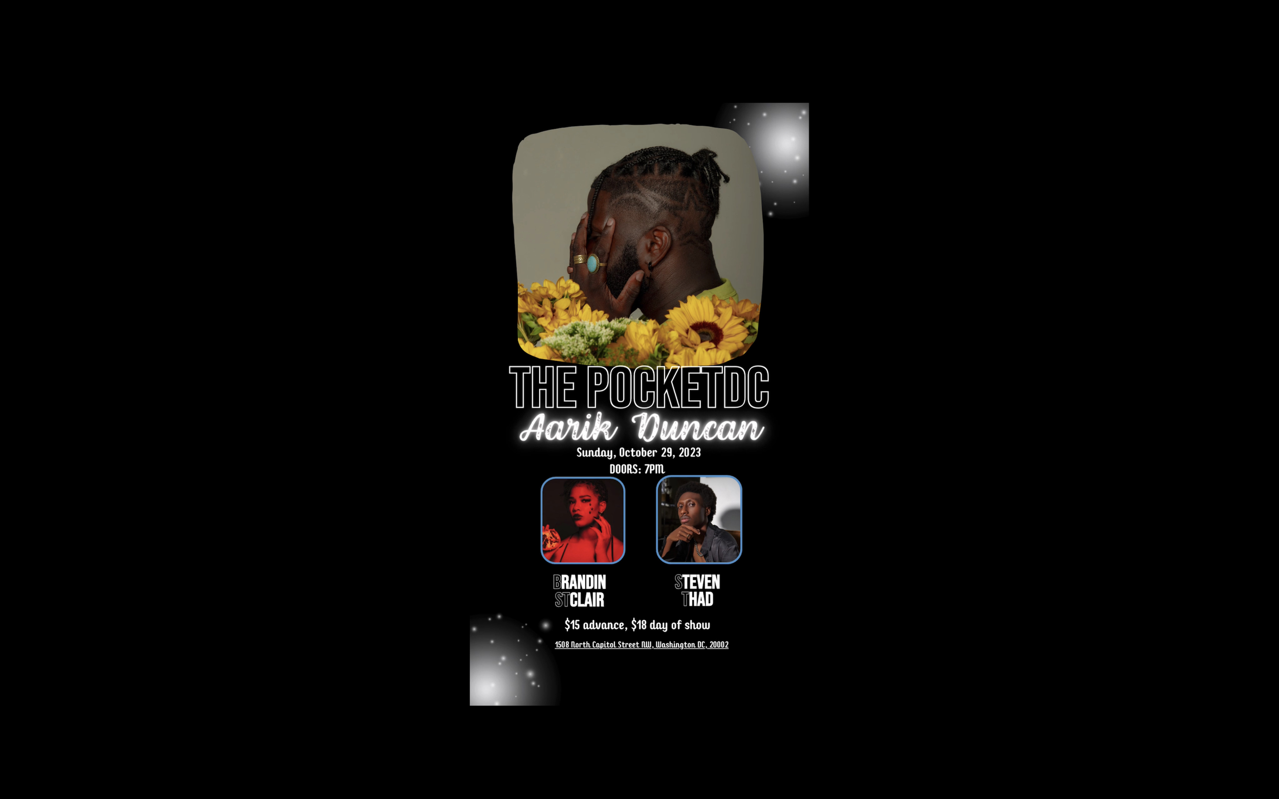 <a href="https://www.eventbrite.com/myevent?eid=699333022897">Aarik Duncan + Steven Thad + Brandin St. Clair.</a>