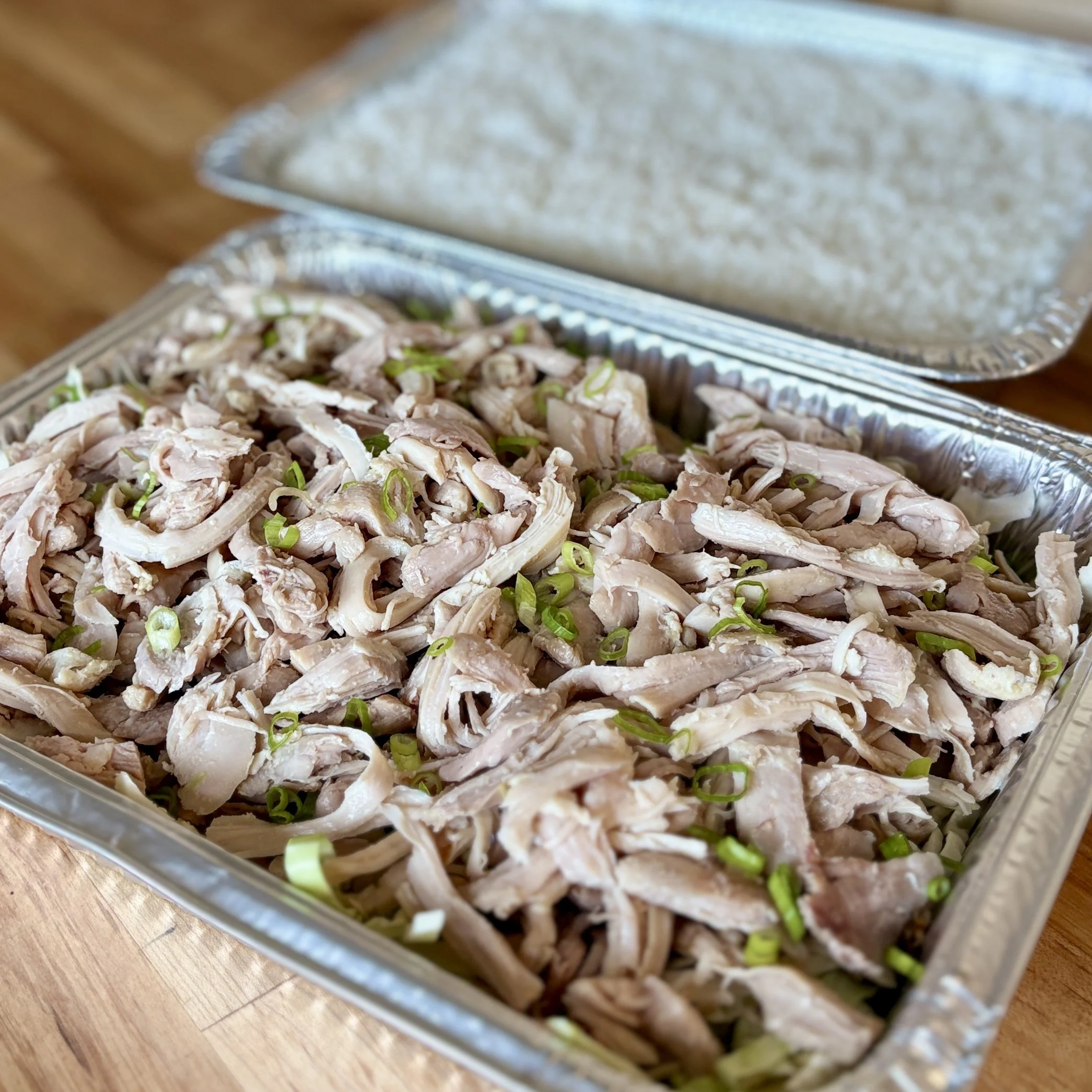 pulled ginger scallion chicken and white rice