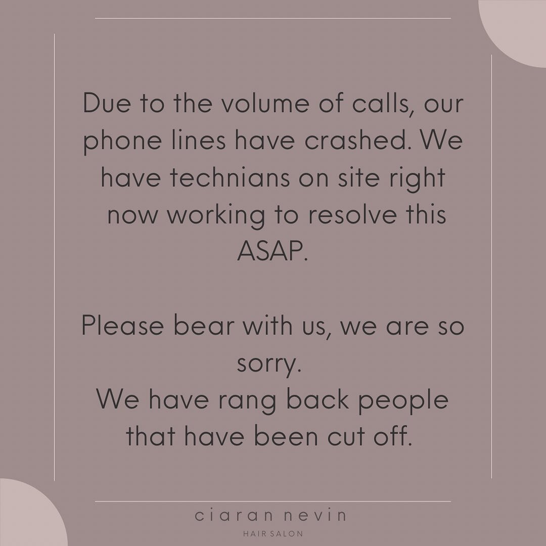 ⚠️ UPDATE ⚠️Phone lines have been back in action since Friday afternoon ⚠️

We are so sorry 😞 Due to the volume of calls, our phone lines have crashed. We have technians on site working to resolve this ASAP. 🔜 💨 

Please bear with us, we are so so