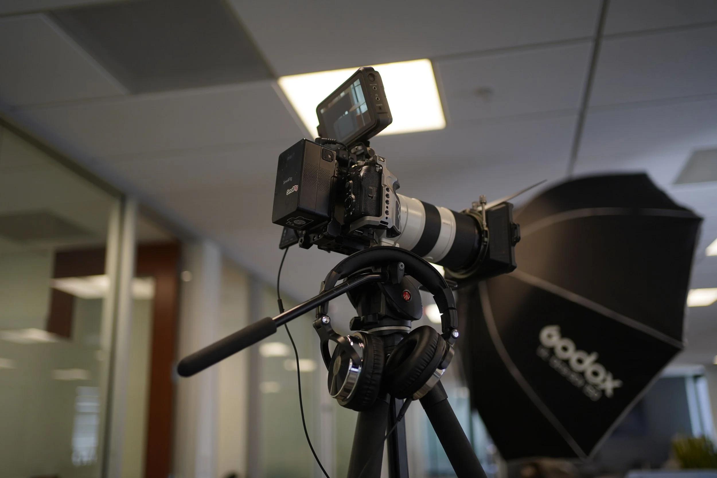 Sony FX3 with a 70-200mm lens and softbox