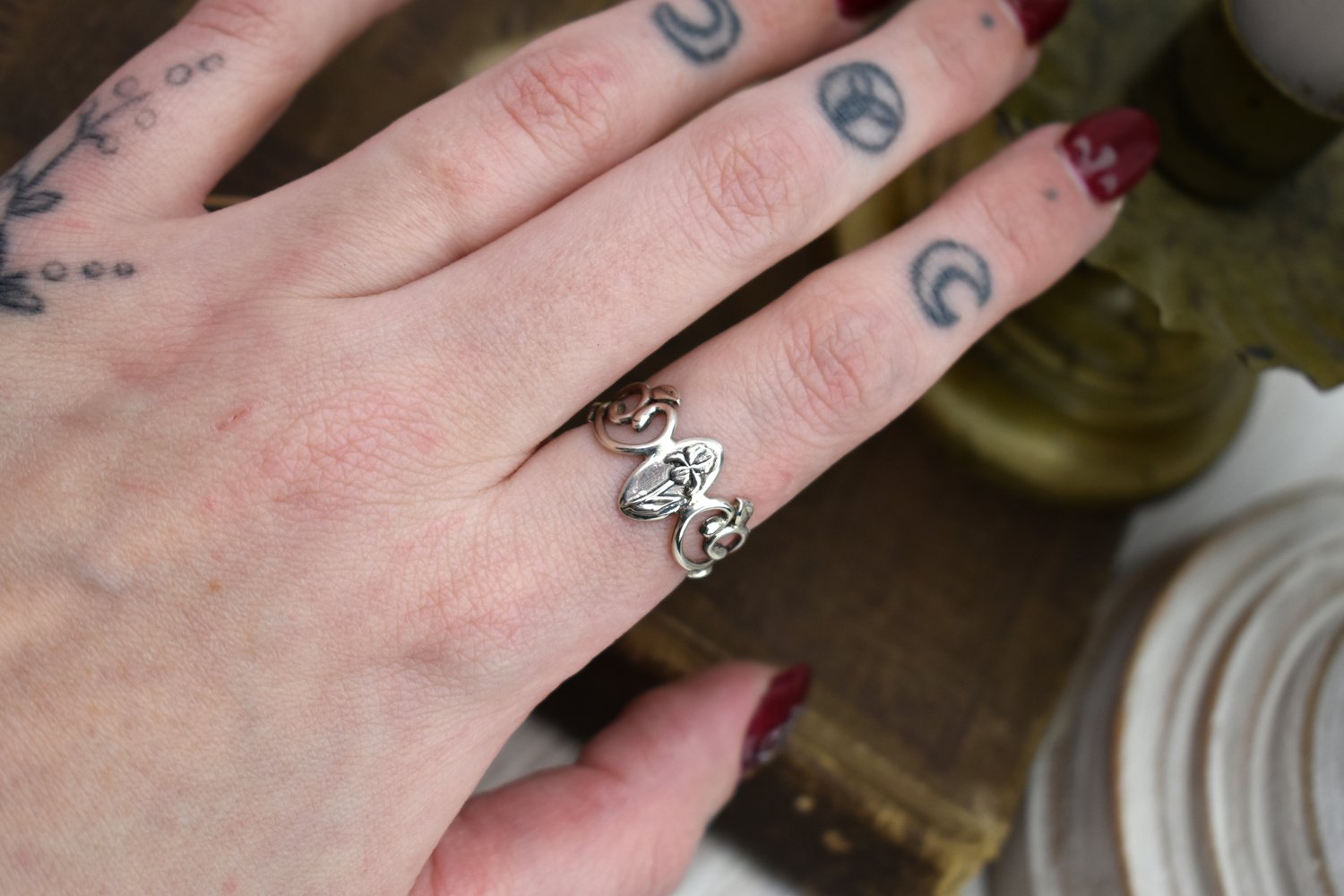 Art Nouveau Inspired Silver Signet Ring with Iris Flower Motif — Luna Flora  Designs Handmade Floral Jewelry