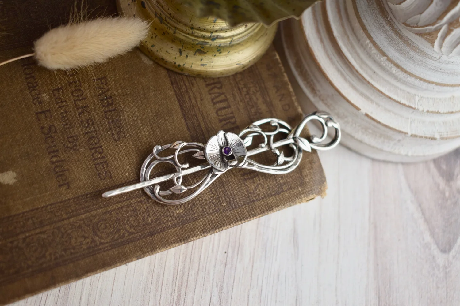 orchid flower sterling silver art nouveau fantasy inspired 