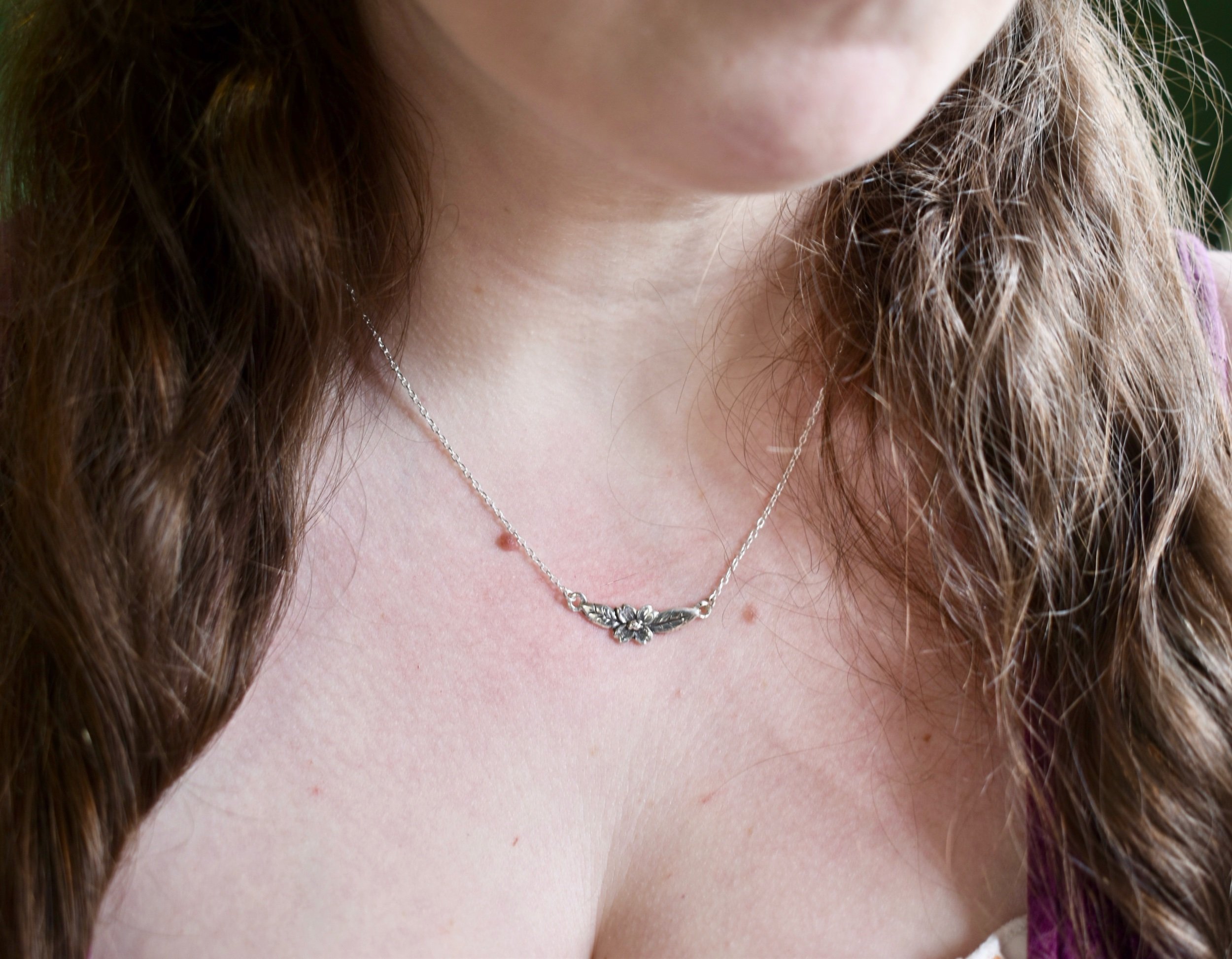 dogwood flower silver choker necklace dainty fairy jewelry
