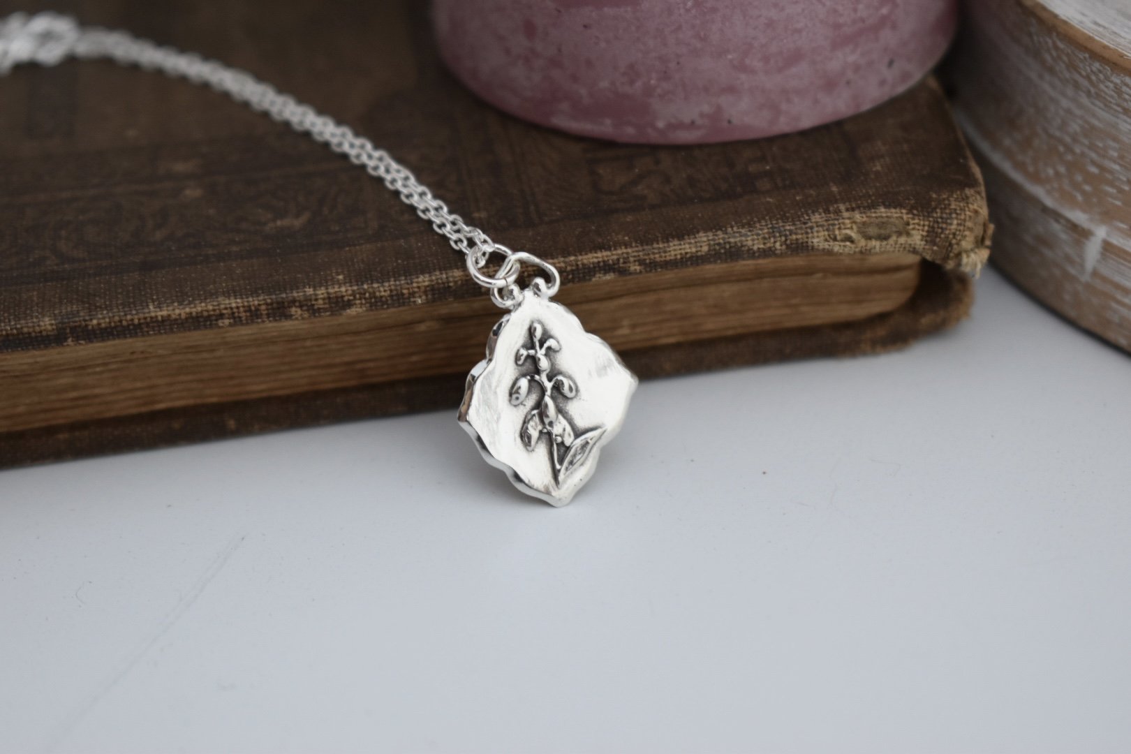 Sterling silver foxglove flower portrait relief pendant