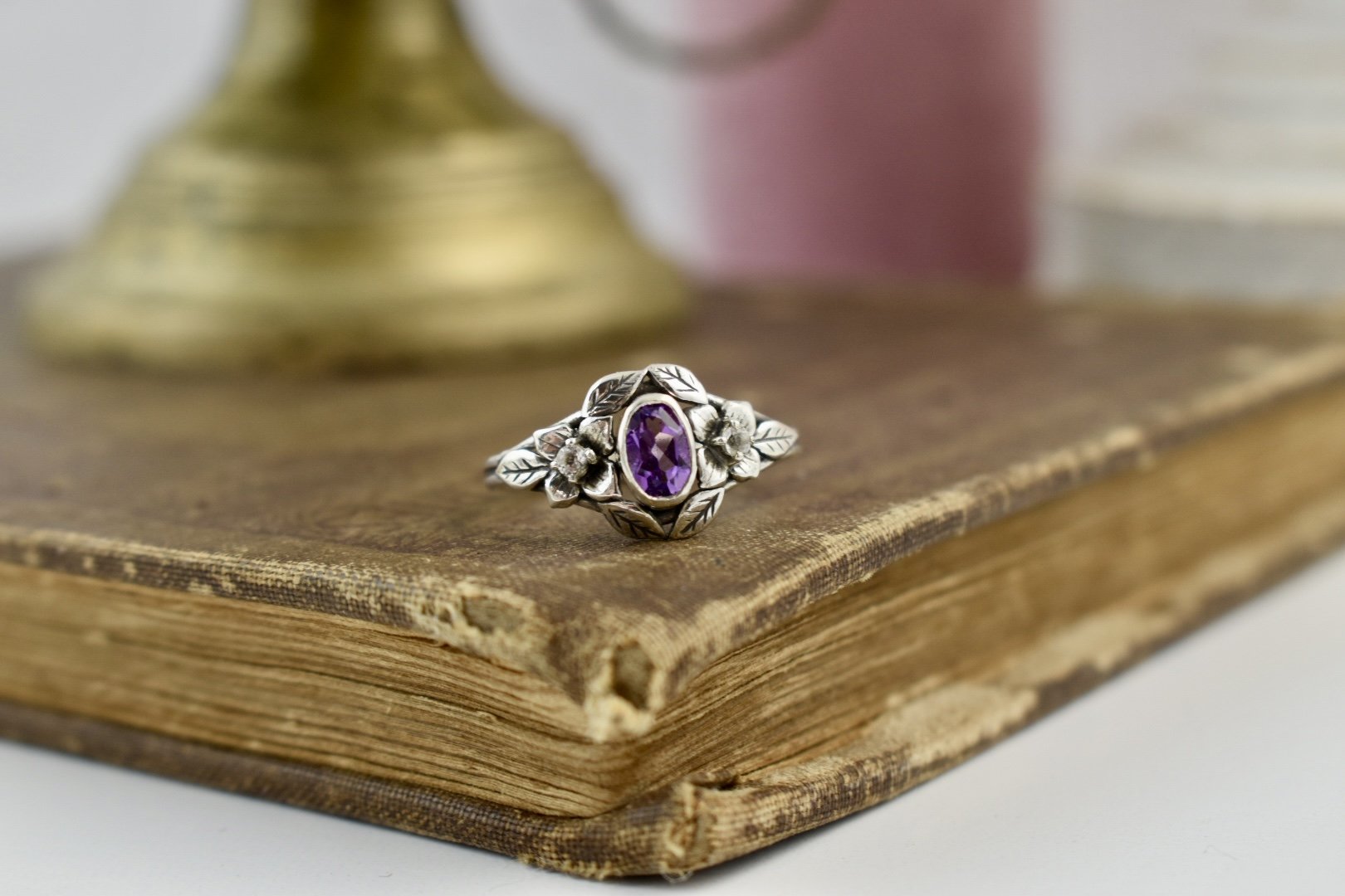 Handcrafted floral art nouveau fantasy inspired hydrangea flowersengagement ring