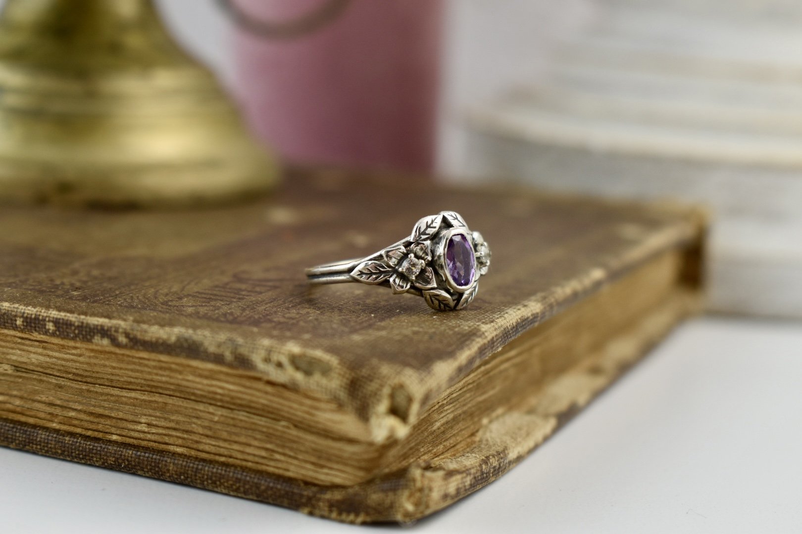 Handcrafted floral art nouveau fantasy inspired hydrangea flowersengagement ring