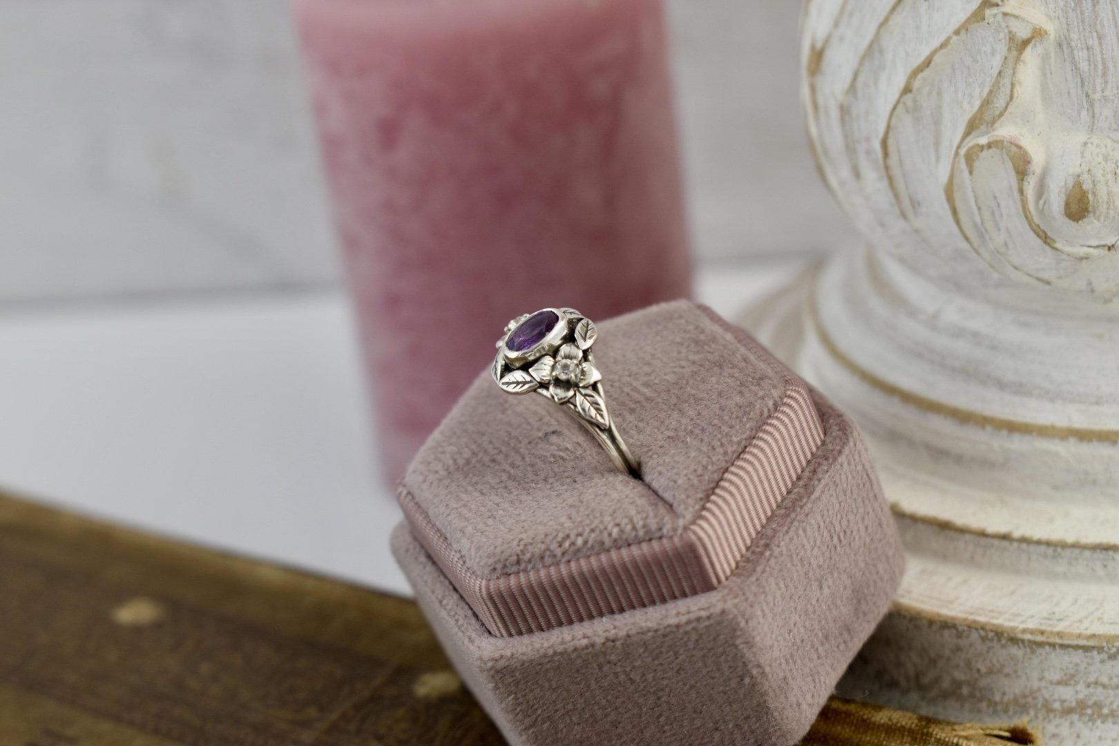 Handcrafted floral art nouveau fantasy inspired hydrangea flowersengagement ring