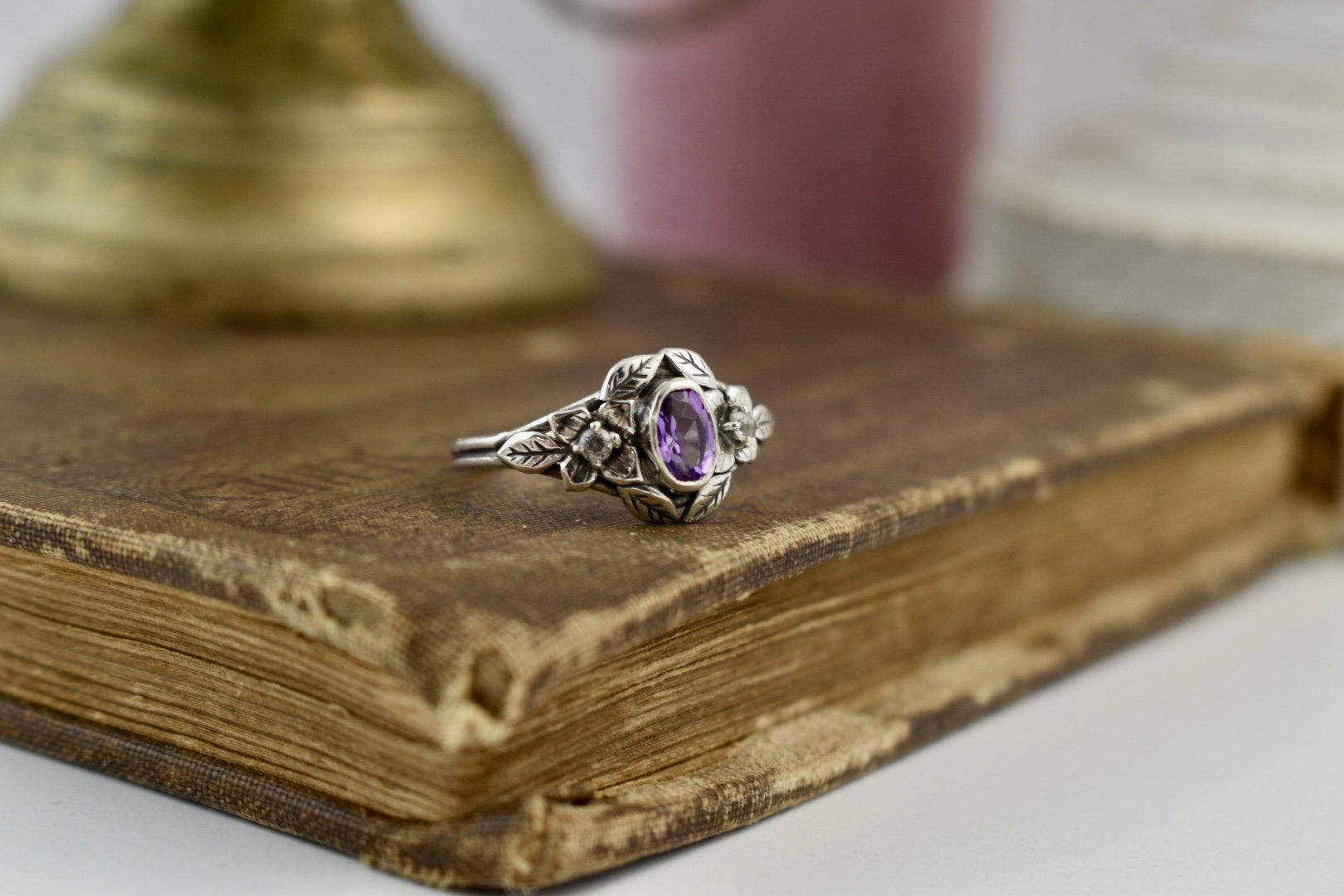 Handcrafted floral art nouveau fantasy inspired hydrangea flowersengagement ring