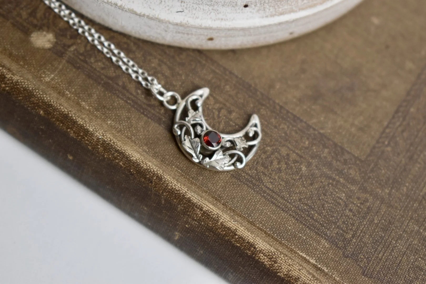 art nouveau inspired sterling silver oak leaf and vines citrine pendant