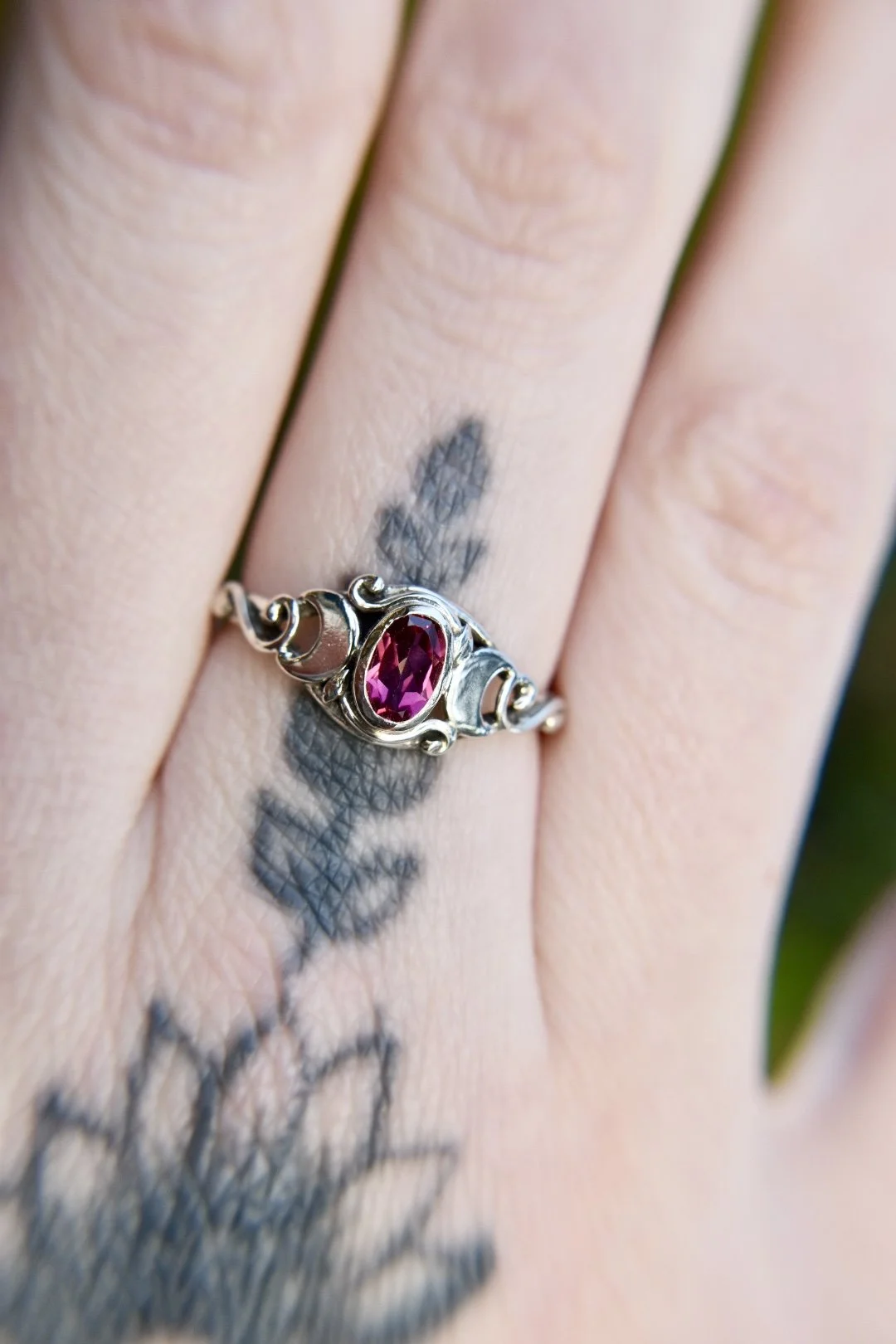 Triple Crescent Moon Gemstone Silver or Gold Goddess Art Nouveau Engagement Ring