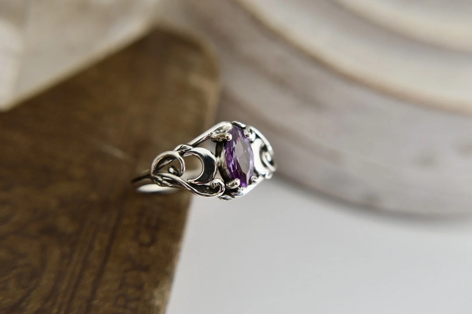 Triple Moon Goddess Marquise Fantasy Inspired Alternative Engagement Ring