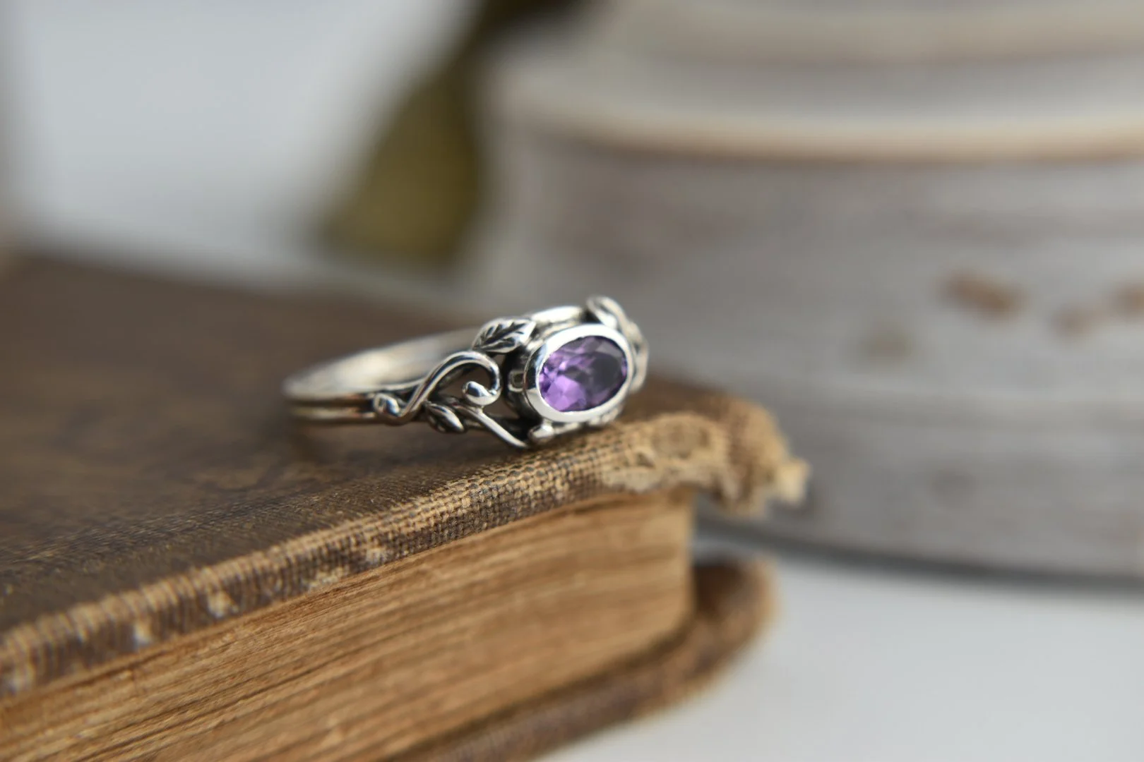 Art nouveau inspired nature oval gemstone fantasy engagement ring