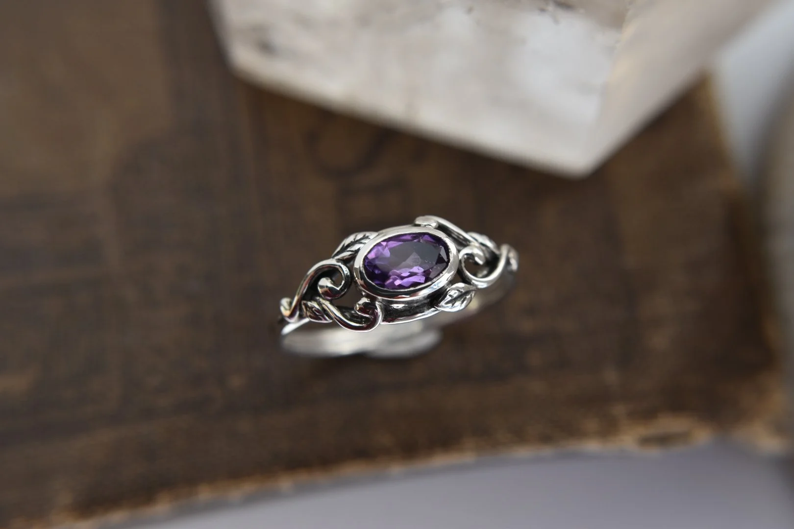 Art nouveau inspired nature oval gemstone fantasy engagement ring