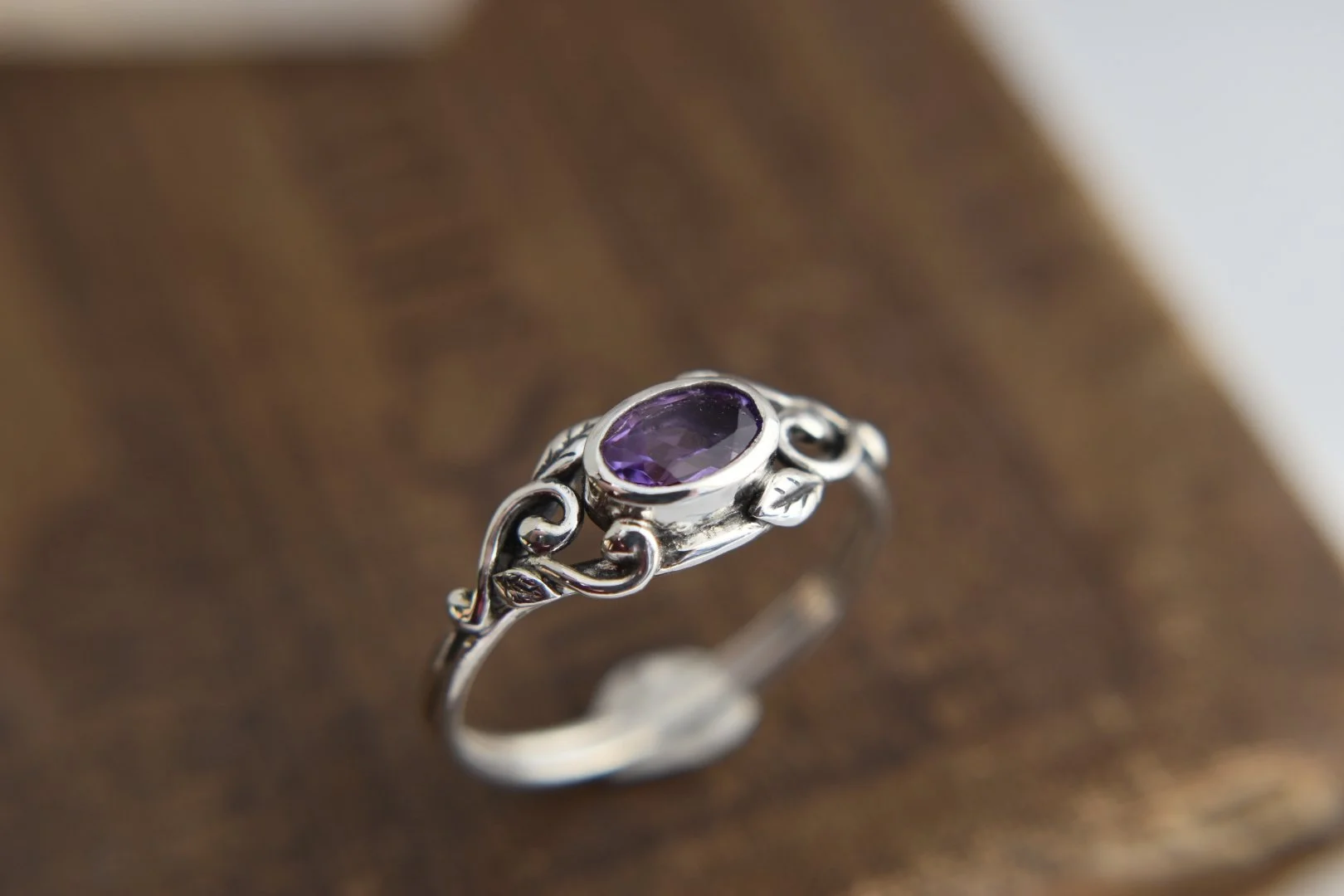 Art nouveau inspired nature oval gemstone fantasy engagement ring