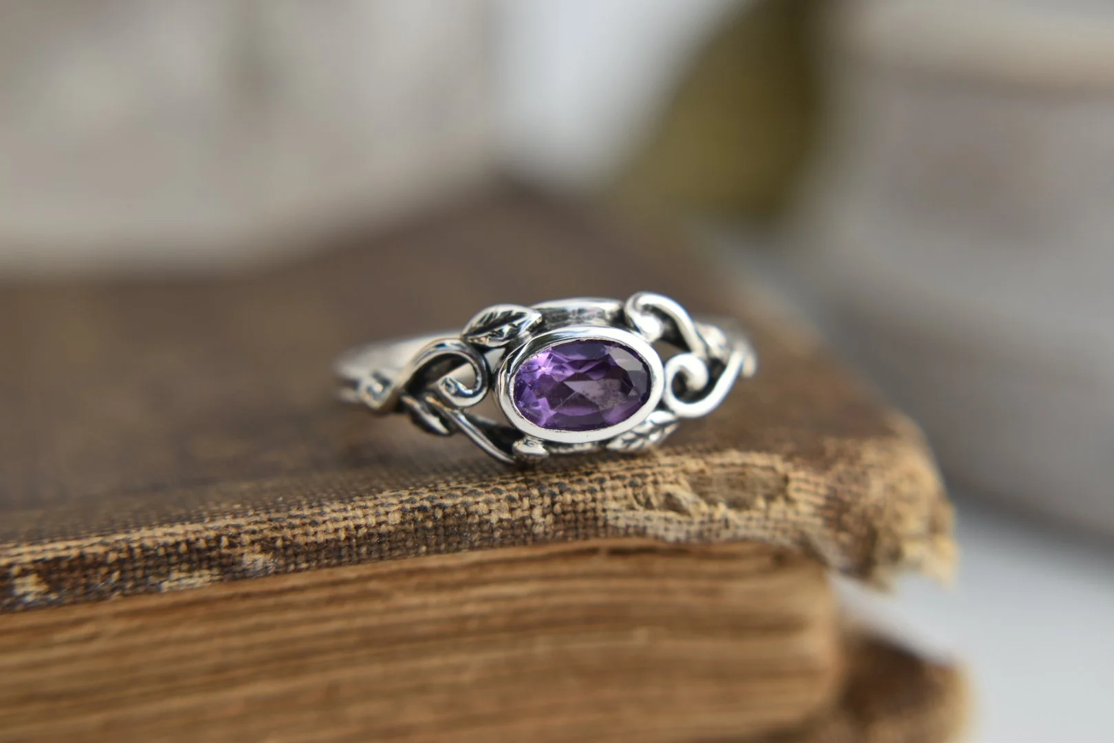 Art nouveau inspired nature oval gemstone fantasy engagement ring