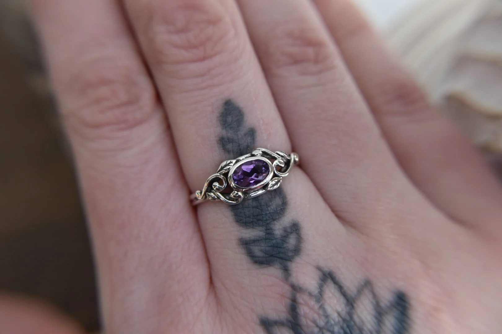 Art nouveau inspired nature oval gemstone fantasy engagement ring