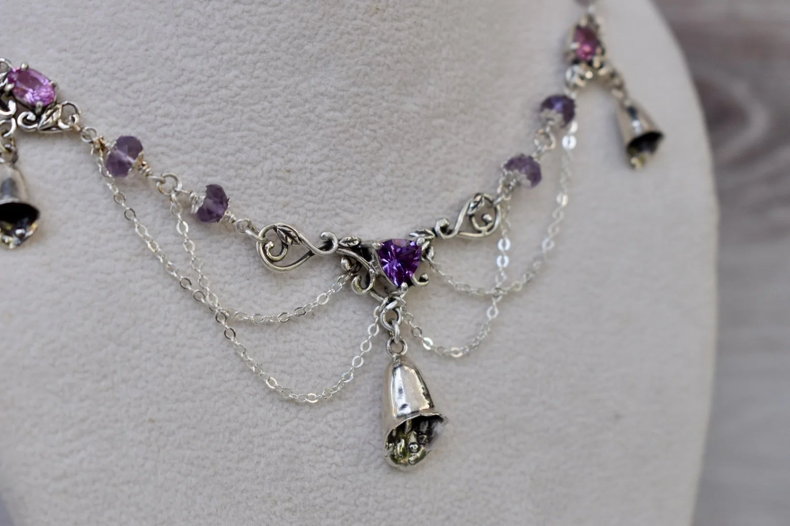 foxglove sterling silver art nouveau inspired statement necklace with tourmaline and alexandrite