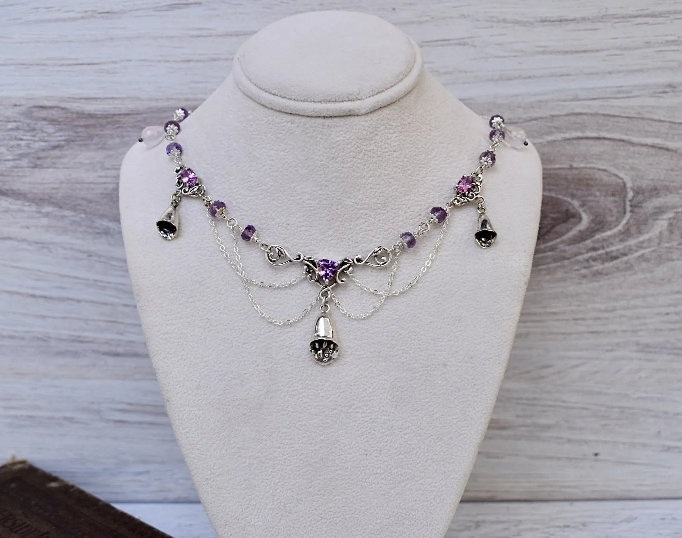 foxglove sterling silver art nouveau inspired statement necklace with tourmaline and alexandrite