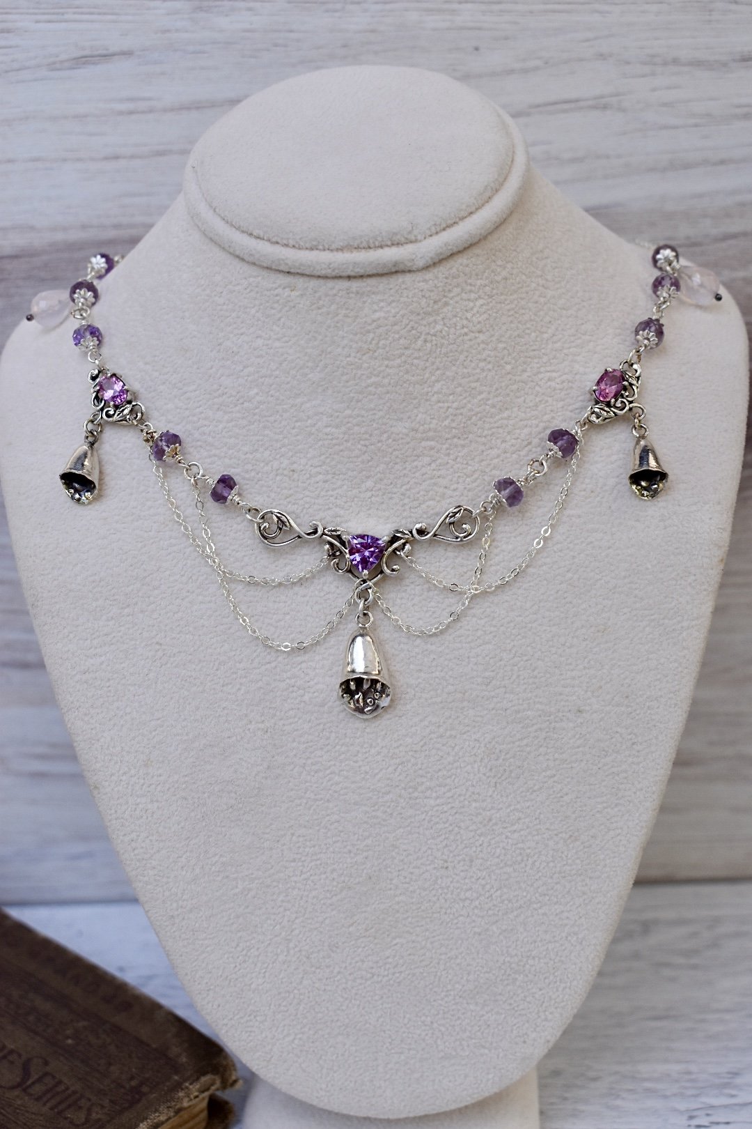 foxglove sterling silver art nouveau inspired statement necklace with tourmaline and alexandrite