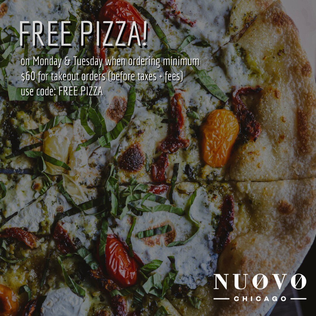 🍕 Craving pizza? Order takeout worth $60 or more on Mondays and Tuesdays, and we'll top it off with a FREE pizza. ⁠
⁠
Make the start of your week deliciously cheesy! Visit our website to order now. 🧀🍕 #FreePizza #WeeknightTreat⁠
⁠
__⁠
#nuovochicag