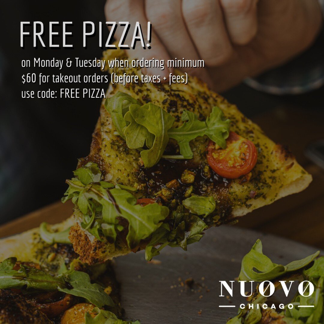 Start your week right with FREE PIZZA! ⁠
⁠
Every Monday and Tuesday, when you spend $60 or more on takeout, we'll toss in a pizza at no extra cost.⁠
⁠
 Pizza lovers, you won't want to miss this! Visit our website to order now! 🍕🎁 #PizzaLover #Monda