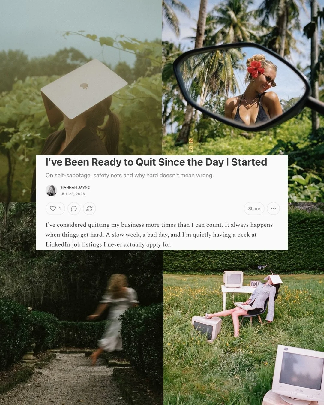I wrote a Substack about something I&rsquo;ve never said out loud before: how ready I&rsquo;ve always been to quit.

Full article linked on my story.