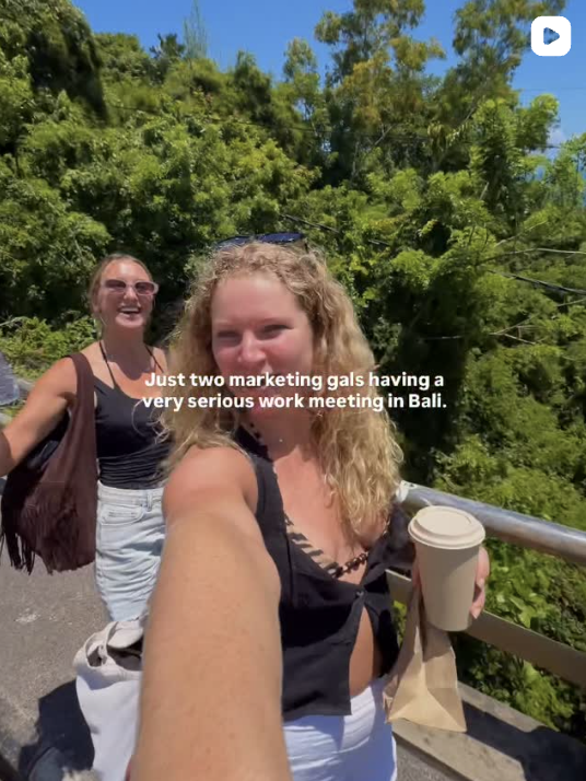 Hannah, Jayne Media Director. Business Coaching, Social Media & Website Consultant. Instagram reel with her client about living and working in Bali.