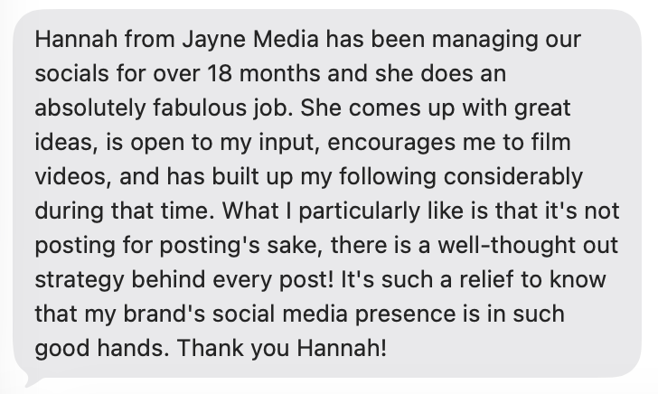 Screenshot of Social Media Services experience with Hannah