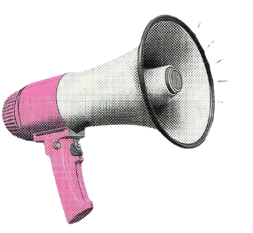 Pink and white megaphone with a gray speaker cone.