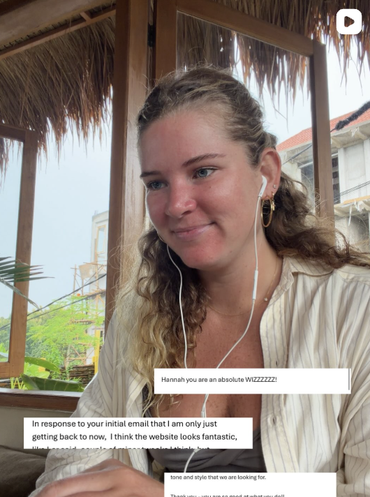 Hannah, Jayne Media Director. Business Coaching, Social Media & Website Consultant. A photo reference to a Jayne Media Instagram Reel talking about being self-emoloyed.