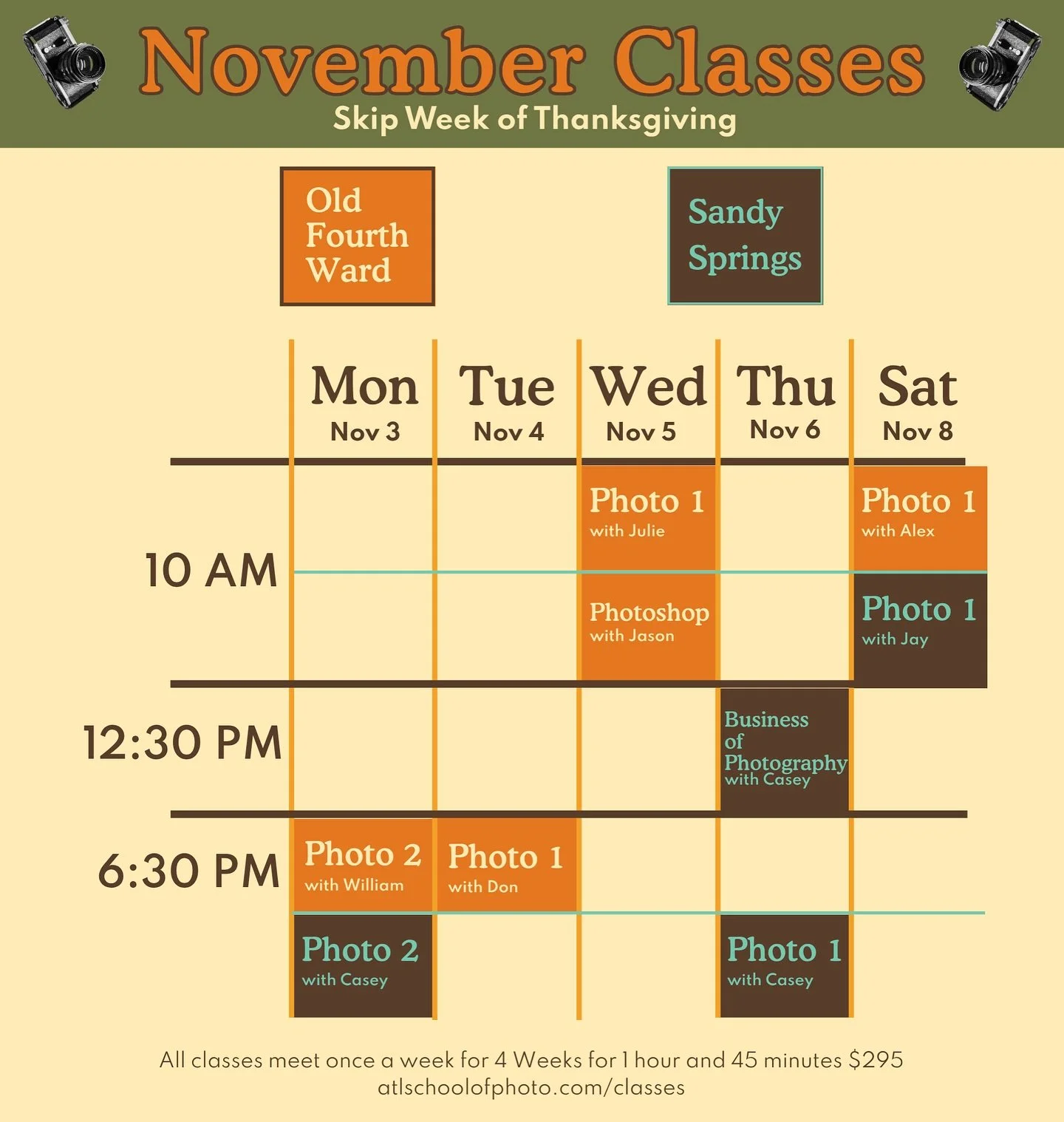 Will you be joining us in November for class? 📸October is  speeding by so now&rsquo;s the time to figure out which is best for you! With different options at each of our different locations, we want to help you take your photography journey to the n