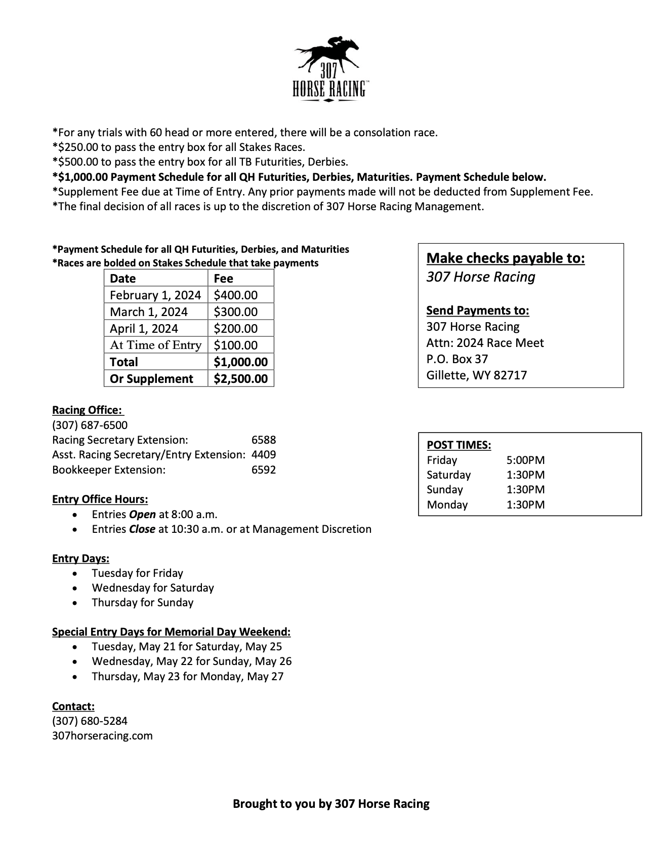 Stakes Schedules — 307 Horse Racing