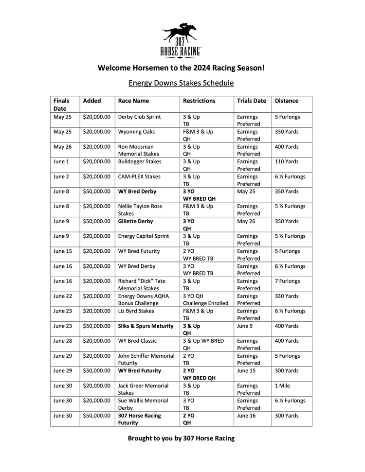 Stakes Schedules — 307 Horse Racing