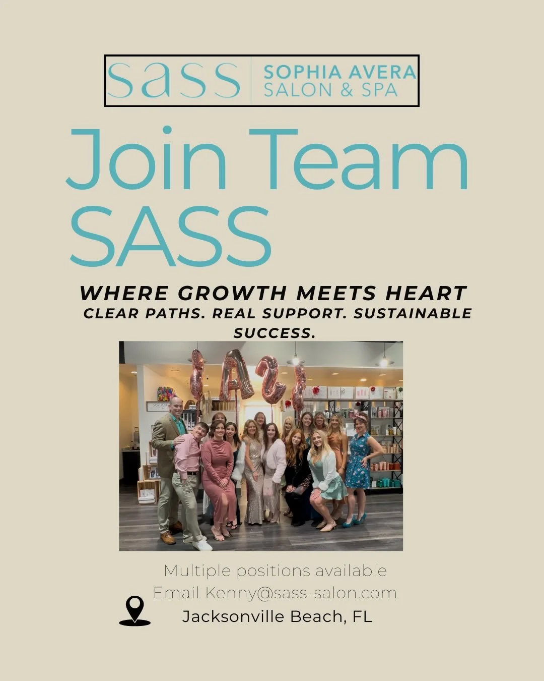 JOIN TEAM SASS ✨
Where growth meets heart.

At Sophia Avera Salon &amp; Spa, education is built into your week not added on when there&rsquo;s time. We believe in clear paths, real support, and sustainable success, all within a culture rooted in coll