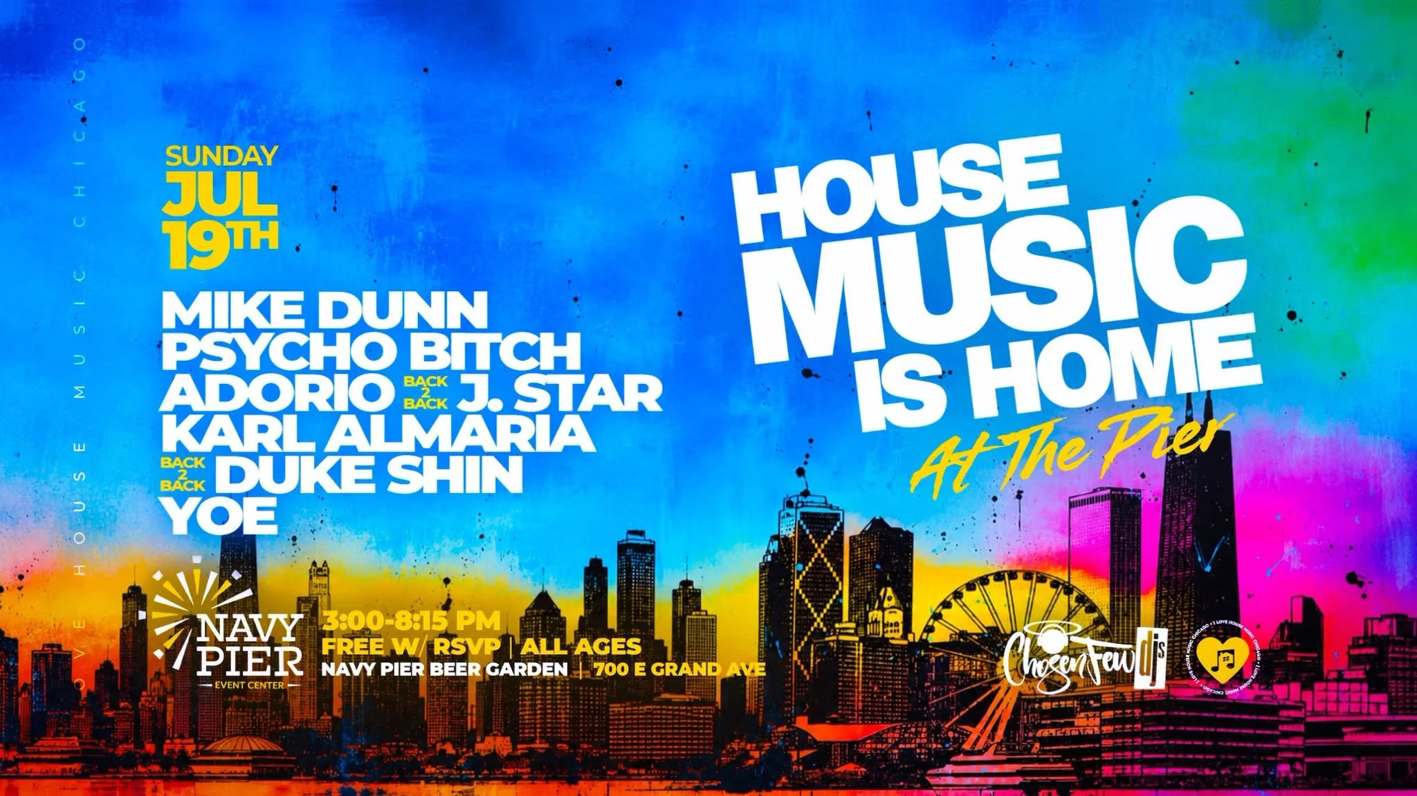 House Music Is Home at the Pier: Mike Dunn, Psycho B, Karl Almaria B2B Duke Shin, Adorio B2B J.Star and Yoe DJ